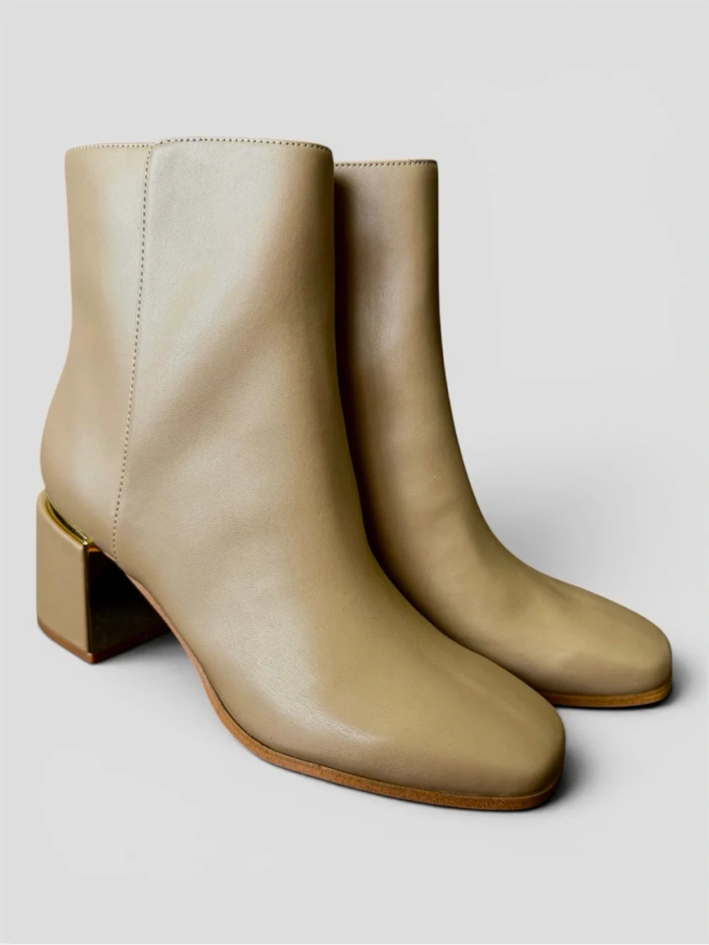 BCBGeneration Taupe Leather Ankle Boot with Gold Heel Accent